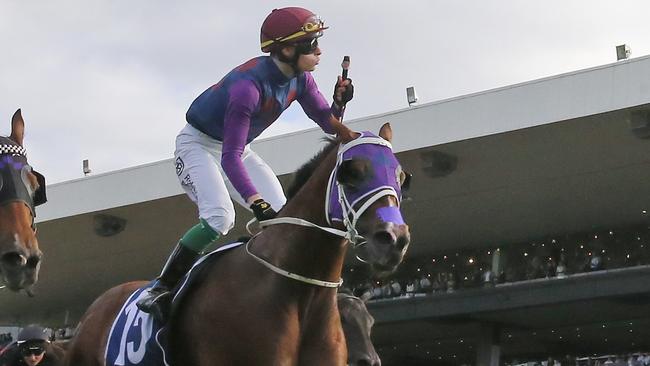 SYDNEY, AUSTRALIA - MARCH 19: Robbie Dolan on Shelby SixtySix wins race 9 the Furphy Galaxy during Sydney Racing Longines Golden Slipper Day, at Rosehill Gardens on March 19, 2022 in Sydney, Australia. (Photo by Mark Evans/Getty Images)