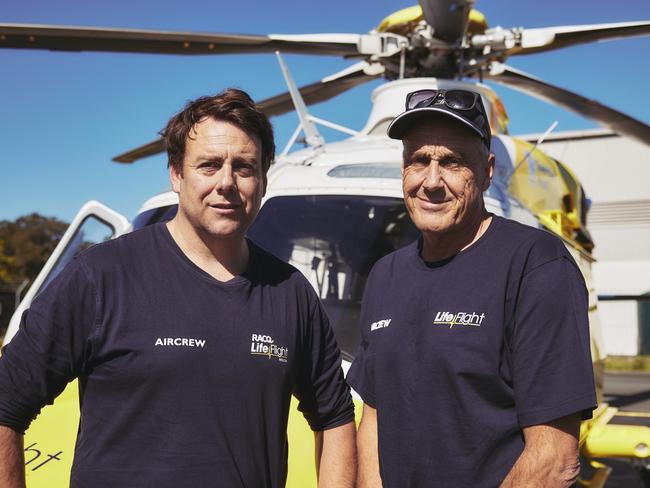 Emergency services pilot Michael Wilson with his dad Trevor, who is also a LifeFlight pilot - for Careers page