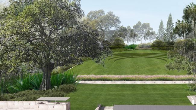 An artist's impression of the landscaped grounds for the proposed $33 million "The Farmhouse" three-restaurant complex. Picture: H &amp; E Architects