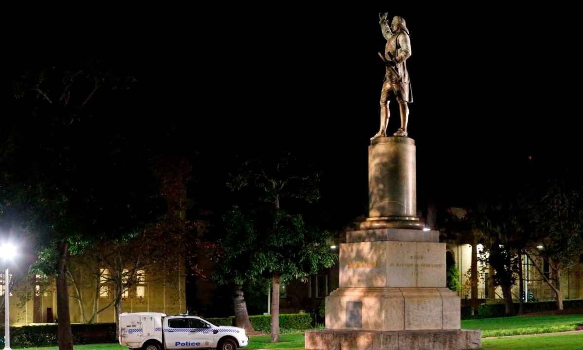 Two women accused of defacing Hyde Park Captain Cook monument