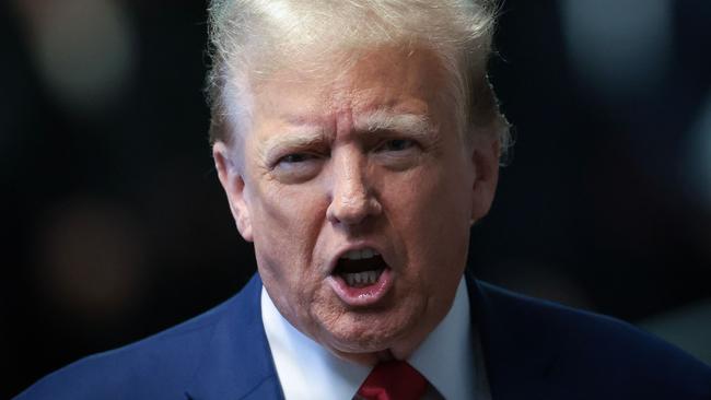 Donald Trump speaks to the press at his trial for allegedly covering up hush money payments at Manhattan Criminal Court in New York City. Picture: Win McNamee /Getty Images via AFP