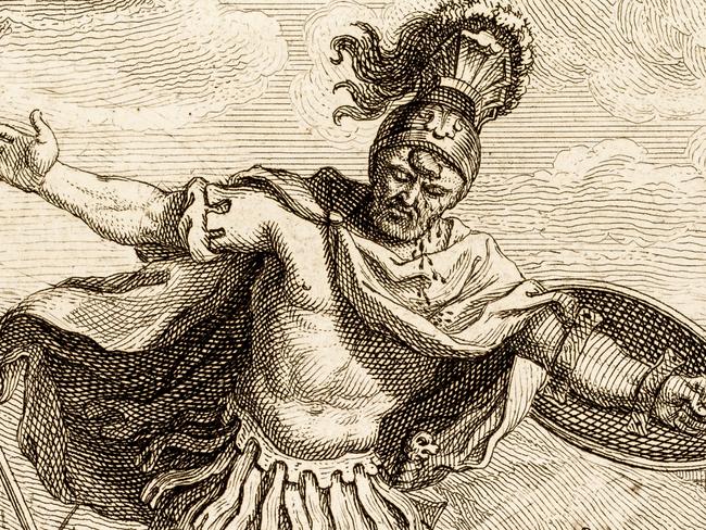 David and Goliath, 1 Samuel 17. a photograph of an original rare engraving from a Bible published by Nicolaas Goetzee in 1748