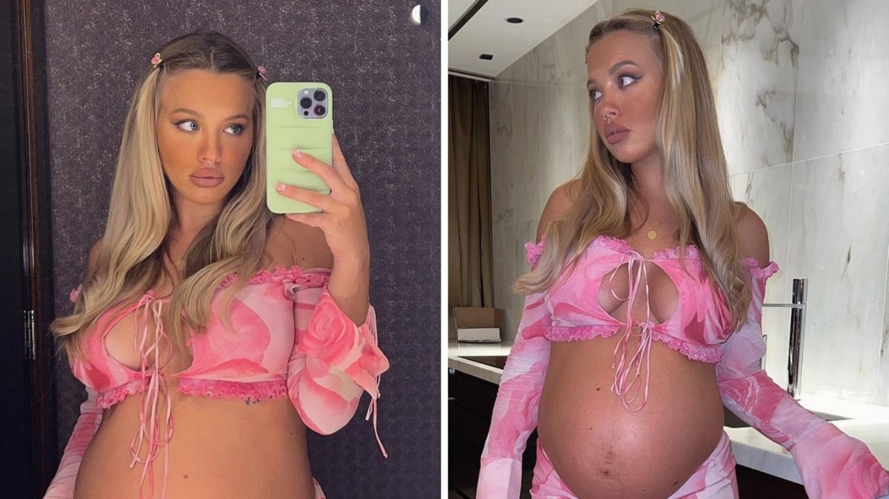 Tammy Hembrow flaunts baby bump in pink crop and skirt, photos