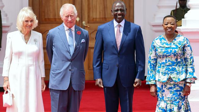 Queen Camilla, King Charles III, Republic of Kenya President William Ruto and First Lady Rachel Ruto during a Ceremonial Welcome at State House in Nairobi. Picture: Chris Jackson/Getty Images