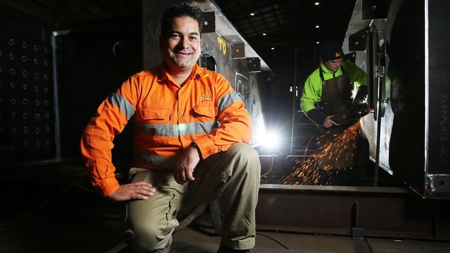 S&amp;L Steel owner Pablo Santos and Apprentice Welder Jarrod Johnston. Picture: Tim Hunter.