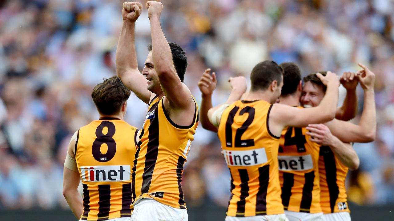 Brian Lake celebrates after the 2015 Grand Final. Picture: Nicole Garmston