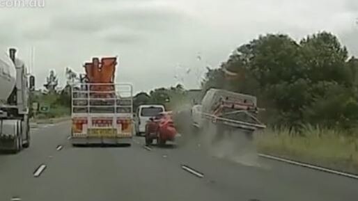 Dash camera still image of the moment Queensland man Keith Anderson ran into the back of a car in front on the M1. Picture: supplied