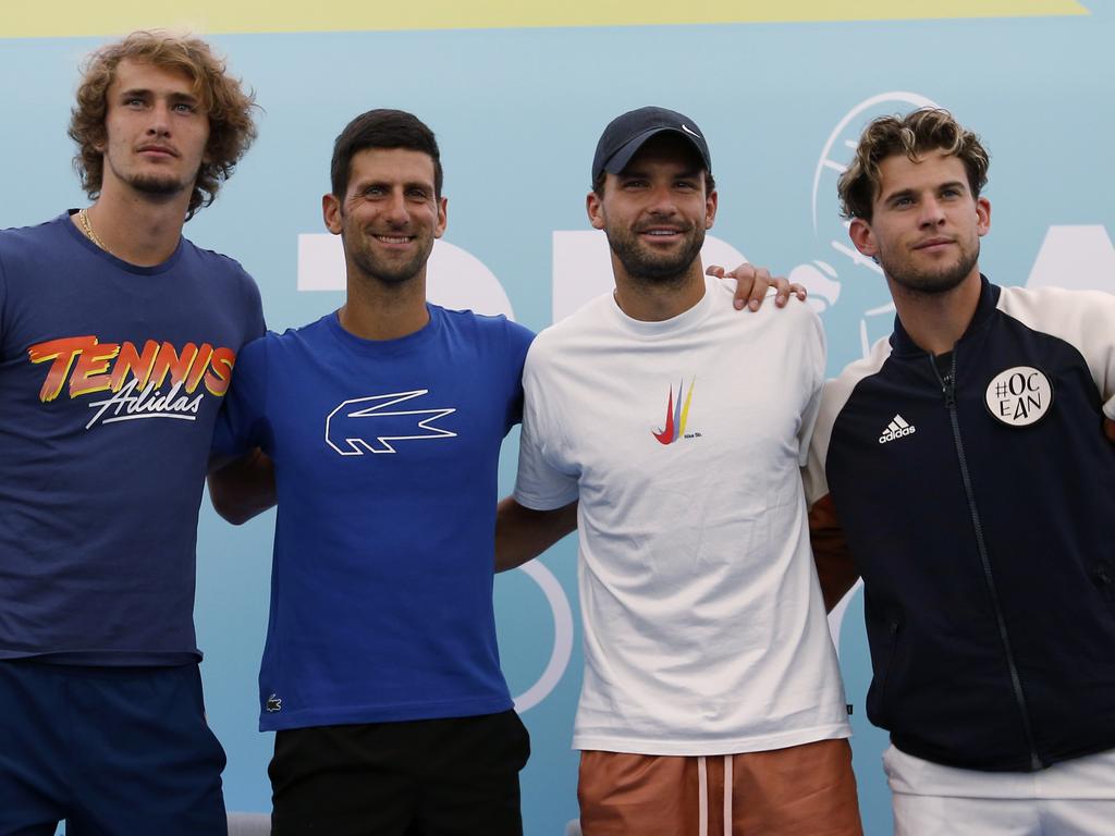 Novak Djokovic standing alongside Grigor Dimitrov at the Adria Tour.