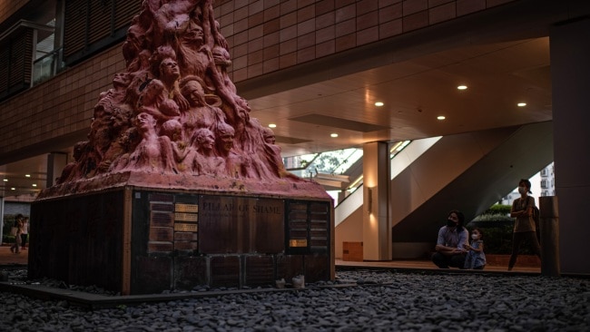 Hong Kong University demanded in October a now-disbanded pro-democracy alliance remove the artwork from its campus, an eight-metre tall monument to the Tiananmen Square Massacre by Danish artist Jens Glaschiot, after it has stood on the grounds of the campus for 24 years. Picture: Getty