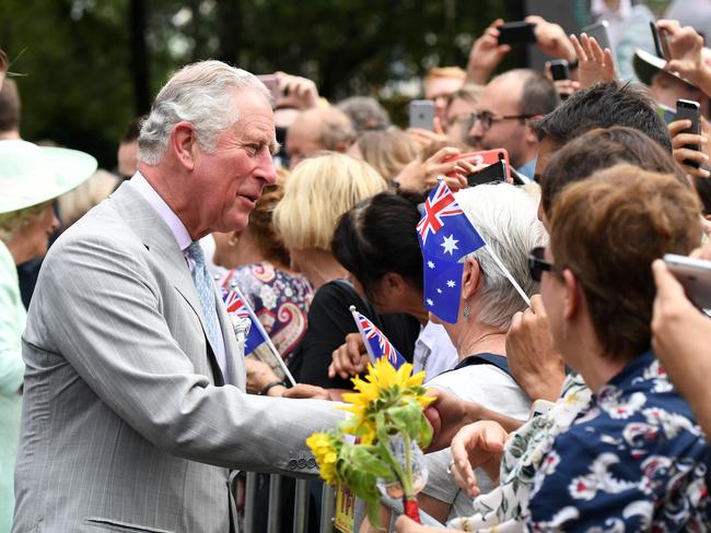 Prince Charles is greeted by members of the public during a visit to Brisbane, Picture: Dan Peled/AAP