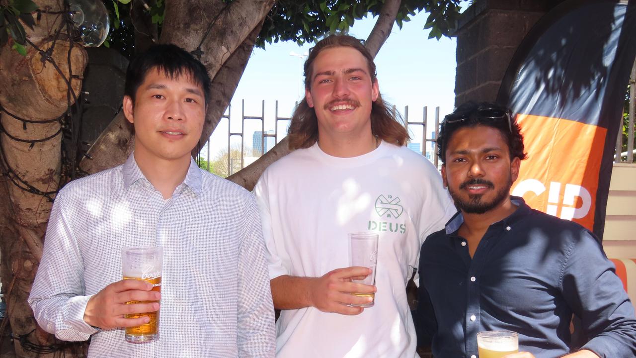 Kishore K, Monty Jackson, John Ng at The Normanby on Melbourne Cup day.