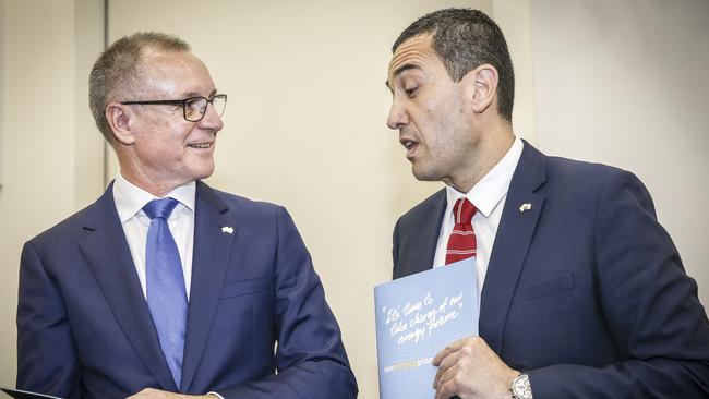 Premier Jay Weatherill and Treasurer Tom Koutsantonis at the launch of the South Australia Energy Policy last week. Picture: Mike Burton