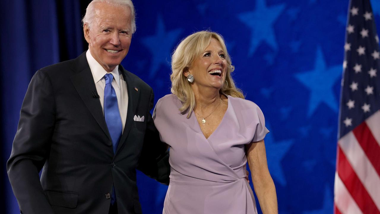 Democratic presidential nominee Joe Biden appears oh stage with his wife Dr. Jill Biden. Picture: Win McNamee/Getty Images/AFP