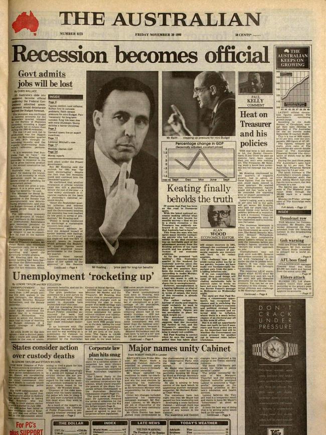 Unhappy days are here again? The front page ofThe Australian on November 30, 1990.