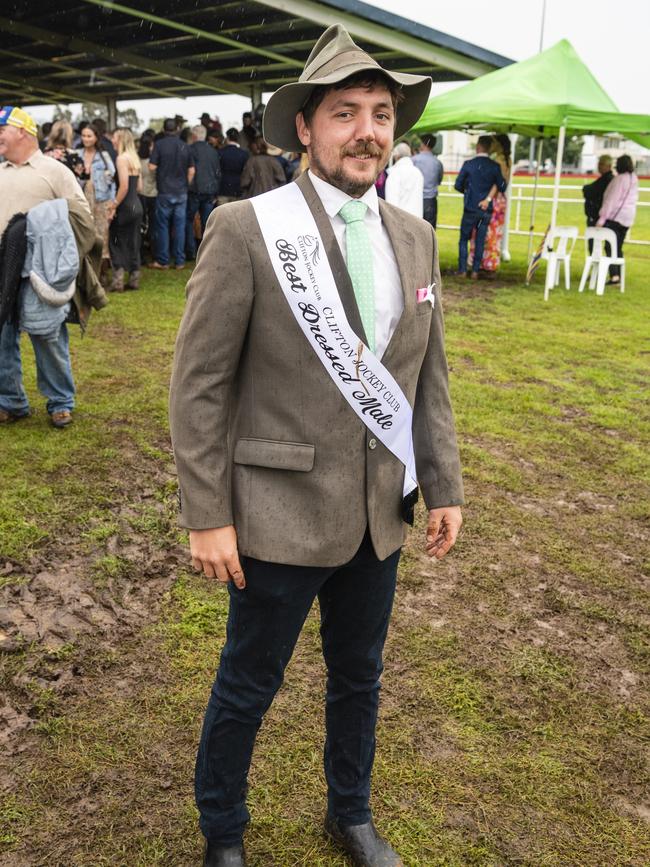 Sam Glasheen was named Best Dressed Male at the Clifton Cup races hosted by Clifton Jockey Club, Saturday, October 22, 2022. Picture: Kevin Farmer