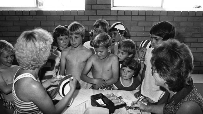 Nippers sign on day at Alexandra Headland in 1979.