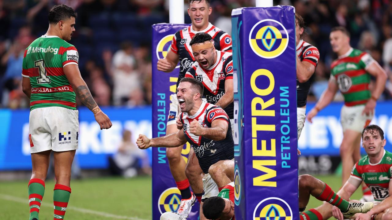 James Tedesco is back! After a mixed 2023 season, Teddy scored a double against the Rabbitohs. Picture: Getty Images