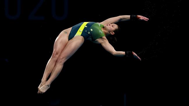 Melissa Wu on her way to the dive final this afternoon. Picture: Clive Rose/Getty Images