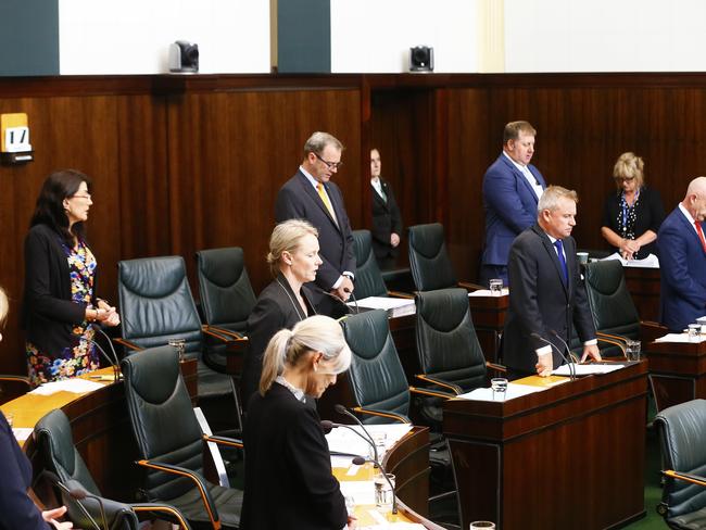 Tasmanian parliament question time at House of representatives.  The right wing parliamentarians are pictured spaced apart as the Corona / COVID-19 crisis deepens.Picture: MATT THOMPSON