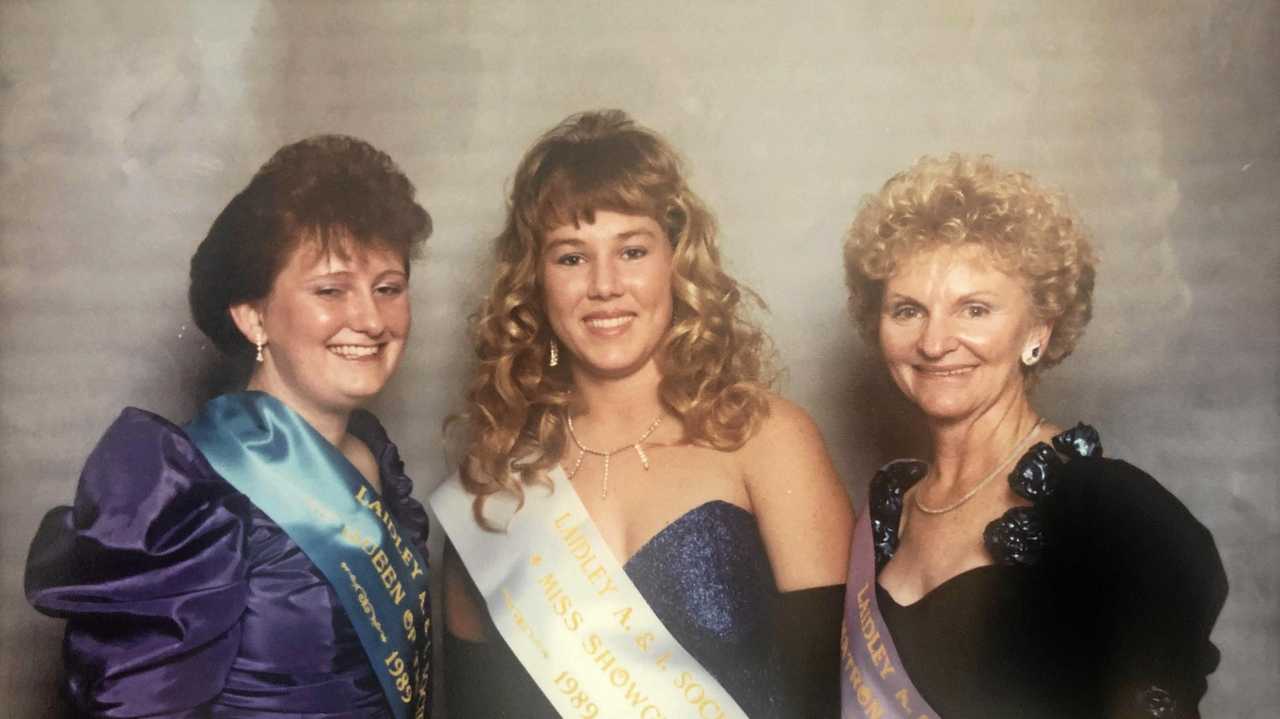 Laidley's Show Ball attracted a crowd of about 300 for the crowning of Miss Showgirl. The winner was Rosanne Stewart (centre) of Glenore Grove. Sharyn Kammholz (left) of Lowood was queen of the ball and Mrs Eunice Brimblecombe of Forest Hill was chosen as show matron. Photo taken July 18, 1989. Picture: Gatton Star