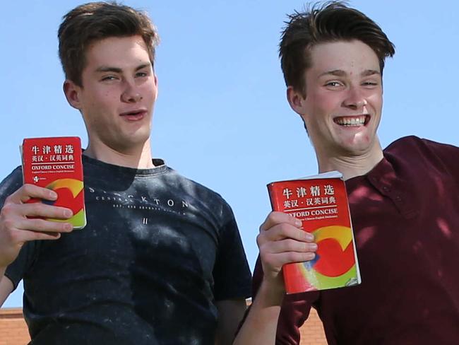 St Joseph College students Luke Mc Namara, Jacob Javni, Jackson Bourke, Matthew Davie and Thomas Bucki-Smith celebrate the end of VCE exams. Picture: Peter Ristevski