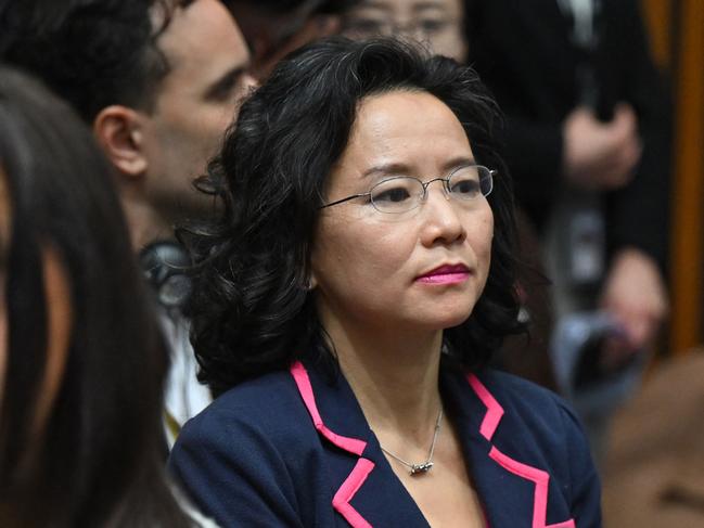 Australian journalist Cheng Lei observes a signing ceremony by China's Premier Li Qiang and Australia's Prime Minister Anthony Albanese at the Australian Parliament House in Canberra in Canberra on June 17, 2024. Australia expressed its "concern" to China on June 18 after two diplomats at a ceremonial event were accused of clumsily shadowing a high-profile journalist who spent three years detained in China. (Photo by LUKAS COCH / POOL / AFP)