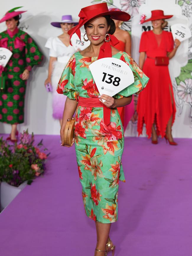 A Fashions on the Field contestant walks the runway. Picture: AAP Image/James Ross