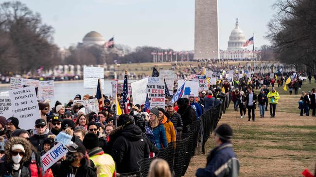 Demonstrators protesting against mask and Covid-19 vaccination mandates in Washington DC. Picture: AFP