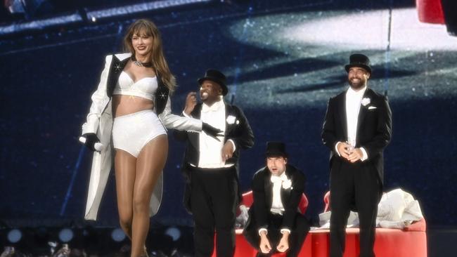 Taylor was joined on stage by Travis at Wembley Stadium during one of her London shows on her Eras Tour. Picture: Gareth Cattermole/TAS24/Getty Images for TAS Rights Management