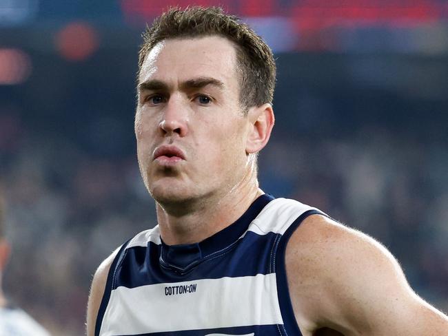 MELBOURNE, AUSTRALIA - MAY 04: Jeremy Cameron of the Cats looks dejected after a loss during the 2024 AFL Round 08 match between the Melbourne Demons and the Geelong Cats at The Melbourne Cricket Ground on May 04, 2024 in Melbourne, Australia. (Photo by Dylan Burns/AFL Photos via Getty Images)