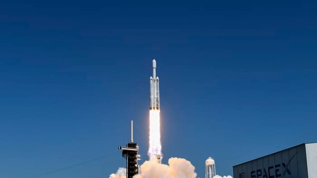 A SpaceX Falcon Heavy rocket with the Europa Clipper spacecraft aboard launches from NASA’s Kennedy Space Center in Cape Canaveral earlier this month. Picture: Chandan Khanna/AFP/Getty Images