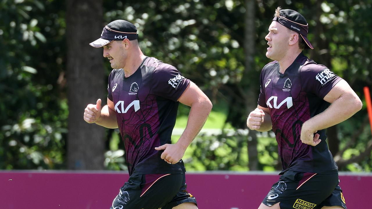 Former Rooster Fletcher Baker strides out at Broncos training. Picture: Liam Kidston