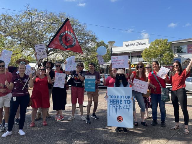 Teachers from Taminmin College at the strike against a four-year pay freeze for the industry.