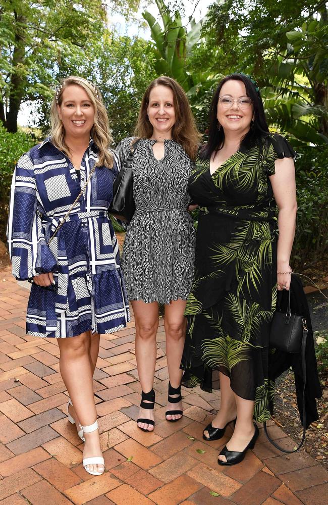 Kayla Ferguson, Renee Gorostiaga and Claire Green at Weetwood race day, Clifford Park. Picture: Patrick Woods.