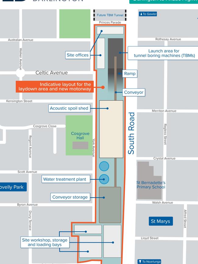 South Road Tunnels – Map showing corridor of properties to be compulsory acquired and bulldozed.