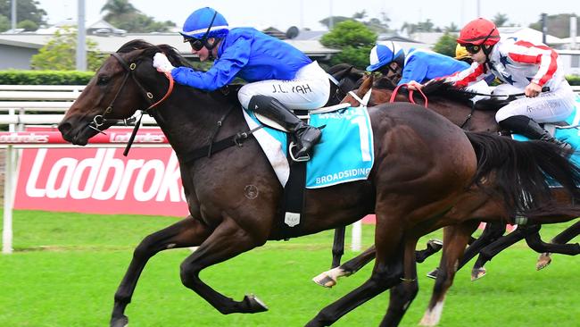 Broadsiding winning the Group 2 BRC Sires' Produce in the lead up to his Group 1 JJ Atkins triumph Picture: Grant Peters - Trackside Photography.