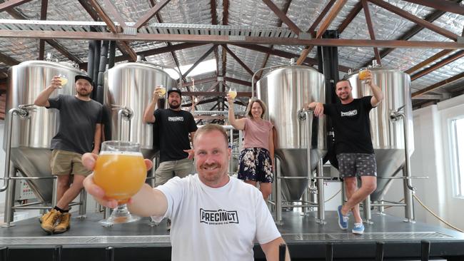 Precinct Brewing. Jeremy James, Michael Craighead, Scott Imlach (front), Simone Tunbridge and Tom Welch. Picture Glenn Hampson