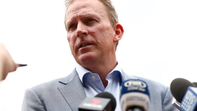 MELBOURNE, AUSTRALIA - MARCH 13: Cricket Australia CEO Kevin Roberts speaks to the media during a Cricket Australia press conference at Cricket Australia HQ on March 13, 2020 in Melbourne, Australia. (Photo by Kelly Defina/Getty Images)