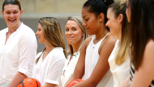 Kimberlee Green and some of her new teammates at the Giants.