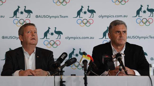 AOC Chief Executive Matt Carroll (left) and Australian Team Chef de Mission for Tokyo 2020 Ian Chesterman. Picture: AAP