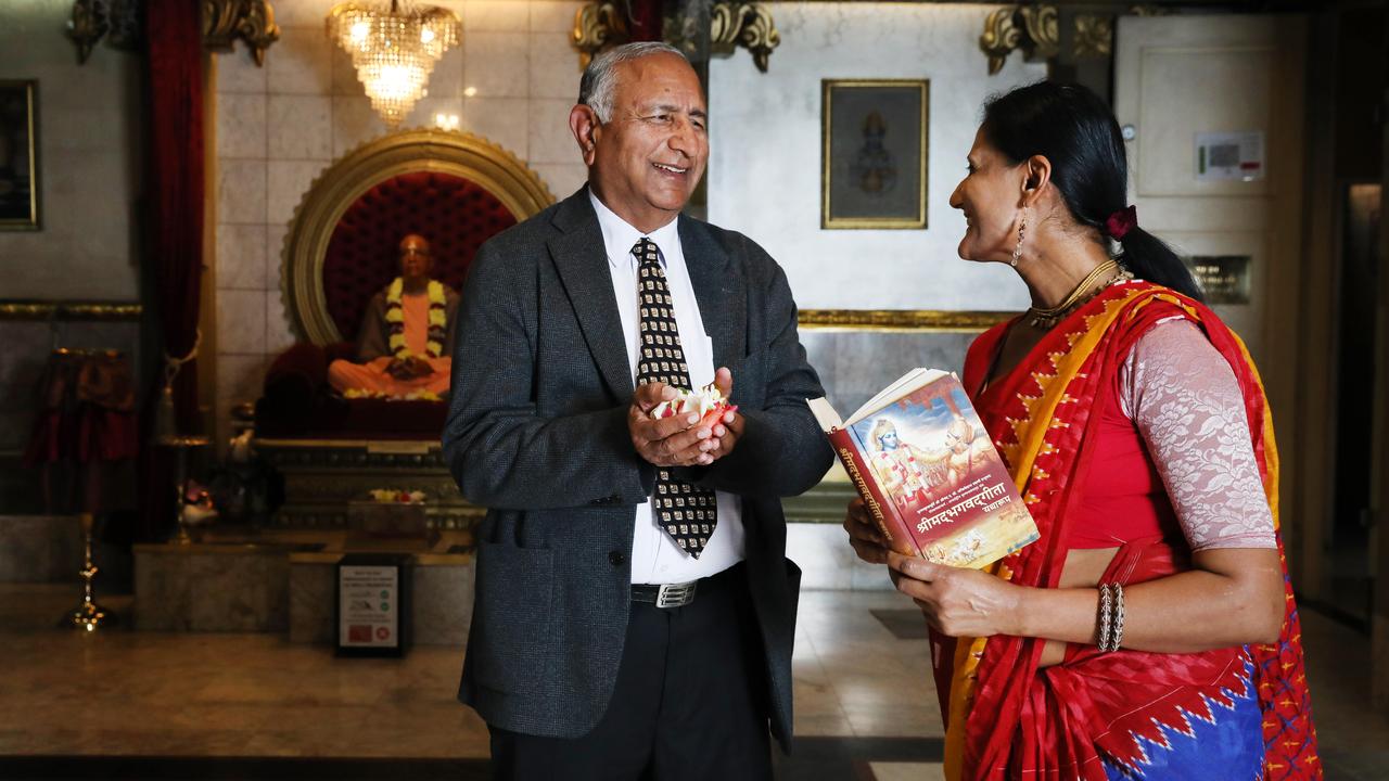 Hindu Council of Australia national vice-president Surinder Jain with senior devotee Jaya Radhika Devi Dasi. Picture: Jane Dempster