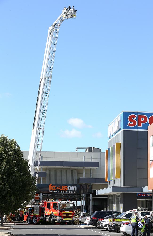 A fire truck scans the damage. Picture: Ian Currie