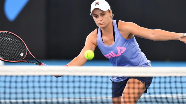 Ash Barty practices in Brisbane on Tuesday. Picture: AAP