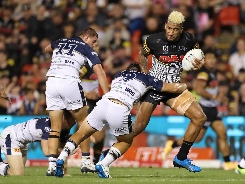 Viliame Kikau was more than a hand full on the Penrith left edge. Picture: Mark Kolbe/Getty Images