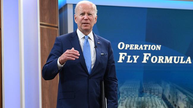 US President Joe Biden launched Operation Fly Formula in June to help ease a chronic shortage in the US. A2 Milk has had its application to join the program delayed. Picture: Saul Loeb / AFP