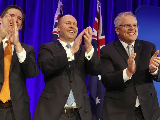 CANBERRA, AUSTRALIA NewsWire Photos - MAY,29 2021 Scott Morrison Prime Minister with Treasurer Josh Frydenberg addressed the Liberal Party of Australia Federal Council, in Canberra.Picture: NCA NewsWire / Gary Ramage