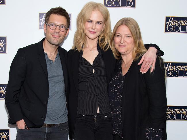 Nicole Kidman and Per Saari from Blossom Films with executive producer Bruna Papandrea from Made Up Stories. Picture: Tara Ziemba/Getty Images