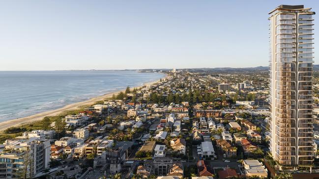 An artist impression of Peerless, a $255m, 36-storey tower proposed for Mermaid Beach by Sunland founder Soheil Abedian. It’s his first project outside of his company.