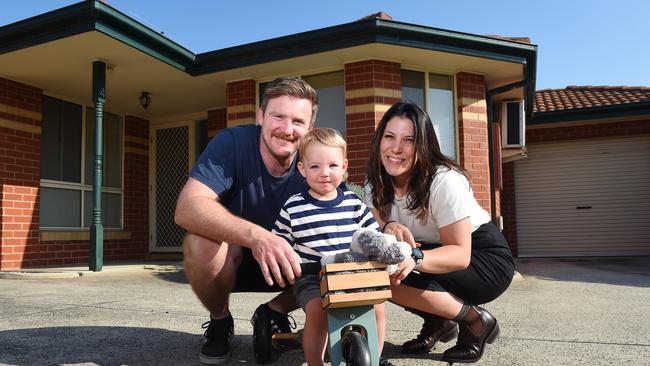 Tom and Ellena Gill, as well as their 22 month old son Patrick, are selling their Airport West home after signing up to buy a new, bigger home. Unlike most Australians, they're about to upsize their mortgage. Picture: Josie Hayden.