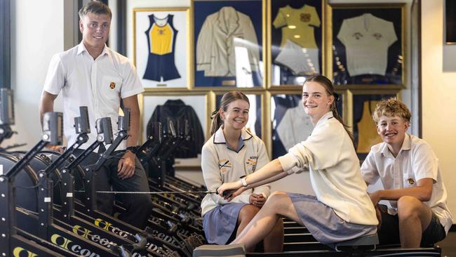 Scotch College rowers Leigh Wingard, 17, Emma Venus 17, Lucy Seppelt, 17 and Tom Wright, 17 are ready to host the 2024 Head of the River. Picture: Kelly Barnes